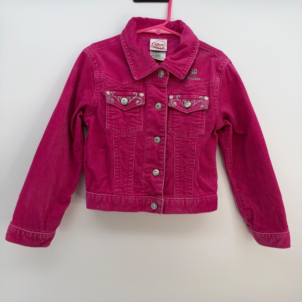Pink Glitter Y2K Disney Princess Embroidered Jacket Girls 5/6 Vintage Corduroy